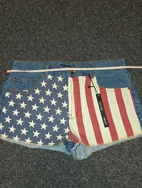Forever 21 American Flag Denim Shorts - Blue & Red